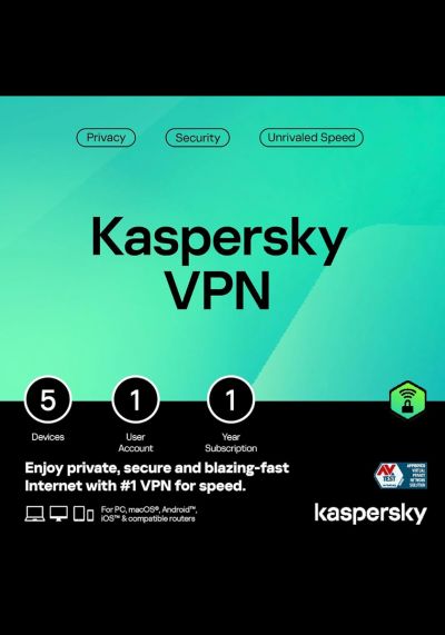 Kaspersky VPN - 5 Devices - 1 Year PC, Mac, iOS, Android