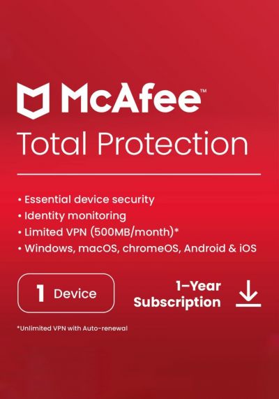 McAfee Total Protection 2024 Antivirus - 1 Device - 1 Year