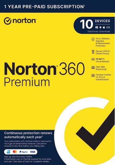 Norton 360 PREMIUM 2024 - Non Subscription - 10 Devices - 1 Year